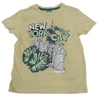 Béžové tričko s potlačou a listami