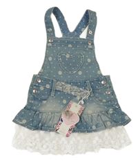 Nové - Světlemodro-biele bodkovaná é na traké rifľové šaty s čipkou