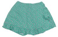 Zeleno-bielo-fialové kvetované sukňové kraťasy