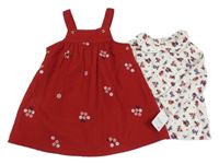 Nové - 2set - Bílo-červené květované triko + červené žebrované květované laclové šaty Nutmeg