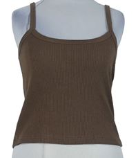 Dámsky hnedý rebrovaný crop top