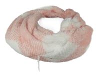 Dámský růžovo-bílý kostkovaný chlupatý nákrčník