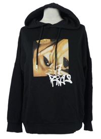 Dámská černá mikina s potiskem a kapucí 