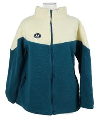 Dámská smetanovo-petrolejová huňatá bunda