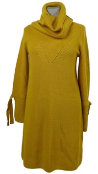 Dámské okrové svetrové šaty s komínovým límcem 