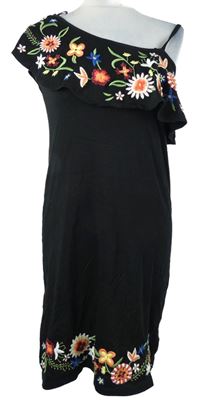 Dámské černé asymetrické šaty s kytičkami Next 