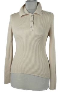 Dámský smetanový žebrovaný svetr s límečkem Amisu 