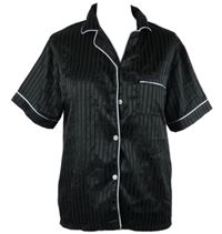 Dámský černý proužkovaný saténový pyžamový kabátek 