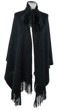 Dámské černý svetrový pléd s třásněmi 