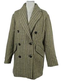 Dámský černo-béžový kostkovaný vlněný kabát MNG 