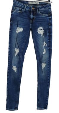 Dámské tmavomodré skinny rifle s prošoupáním Denim vel. 32