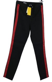 Nové - Dámske čierno-červené skinny elastické rifle H&M