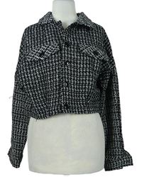 Dámska čierno-biela vzorovaná crop pletená bunda
