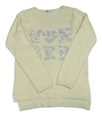 Smotanový sveter s nápisem z flitrů H&M