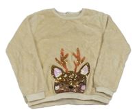 Béžová chlpatá mikina so sobem z flitrů H&M
