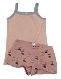 2set - ružovo-sivé tielko s hvězdičkami + ružové nohavičky s baletkami