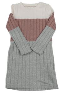 Sivo-ružovo-vínové pletené šaty Shein