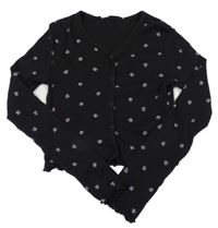 Čierne rebrované crop prepínaci tričko s lila kvietkami H&M