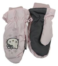 Růžovo-šedé šusťákové zateplené palcové rukavice s Hello Kitty 