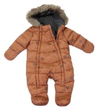 Hrdzavá šušťáková zimná kombinéza s ježkami a houbami a kapucňou Primark