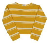 Tmavožluto-biely pruhovaný crop sveter H&M