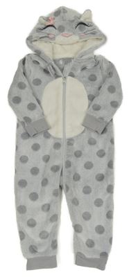 Šedá puntíkatá chlupatá kombinéza s kapucí - zvířátko