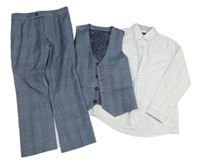 3set - Biela košile + svetlomodrá kockovaná vesta + nohavice Next