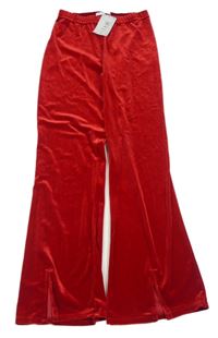 Nové - Červené sametové flare kalhoty M&S vel.176