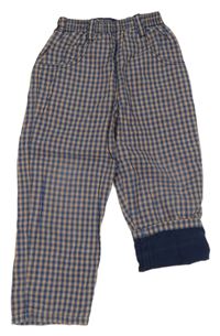 Modro-žlto-oranžové kockované podšité nohavice