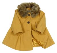 Okrový flaušový podšitý kabát s kožešinou F&F