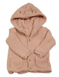 Světlerůžový podšitý propínací svetr s kapucí s oušky George