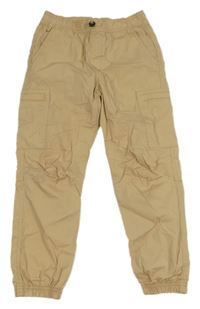 Béžové plátěné cuff cargo kalhoty