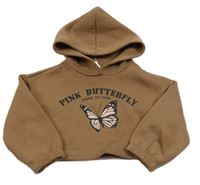 Hnedá crop mikina s nápisom a kapucňou Shein