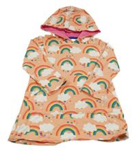 Lososové teplákové šaty s duhami a kapucňou