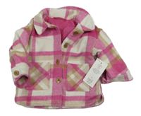 Nové - Bílo-růžovo-béžová kostkovaná flaušová podšitá bunda F&F