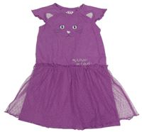 Fialové šaty s ňufáčikom  a tylovou sukní Topolino