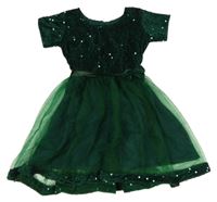 Tmavozelené sametovo/tylové šaty s flitrami