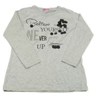 Svetlosivé melírované tričko s nápisom a flitrami