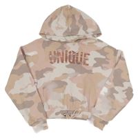 Pudrovo-bílá, army crop mikina s nápisom a kapucňou River Island