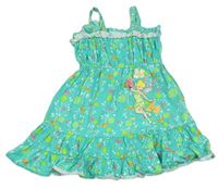 Tyrkysové bavlnené šaty s kvietkami a Tinker Bell Disney