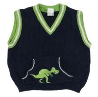 Tmavomodro-zelená pletená vesta s dinosaurom