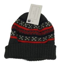 Nové - Tmavošedo-červeno-tmavomodrá vzorovaná čapica