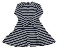 Tmavomodro-biele pruhované úpletové šaty