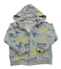 Sivá prepínaci mikina s dopravními prostředky a kapucňou Boboli