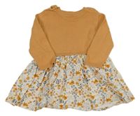 Béžovo-bílé svetrovo/plátěné šaty s kytičkami Tu