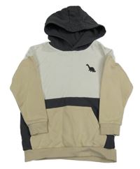 Béžovo-bielo-sivá mikina s dinosurem a kapucňou Tu