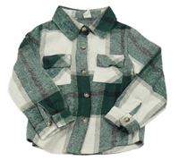 Tmavozeleno-bielo-čierna kockovaná flanelová košeľa Shein