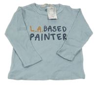 Nové - Světlemodré vzorované triko s nápisem H&M