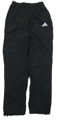 Černé šusťákové kalhoty s pruhy a logem Adidas