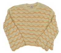 Smetanovo-oranžový vzorovaný děrovaný sveter Only